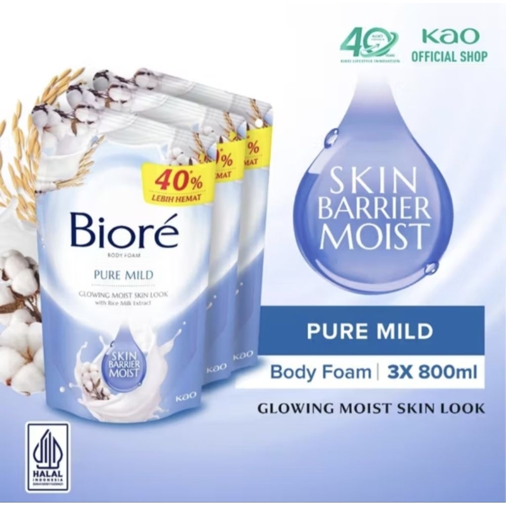 Biore Sabun Mandi Cair Body Foam Tender Care Pure Mild Pouch 800 ml Triple Pack***** Sabun mandi cai