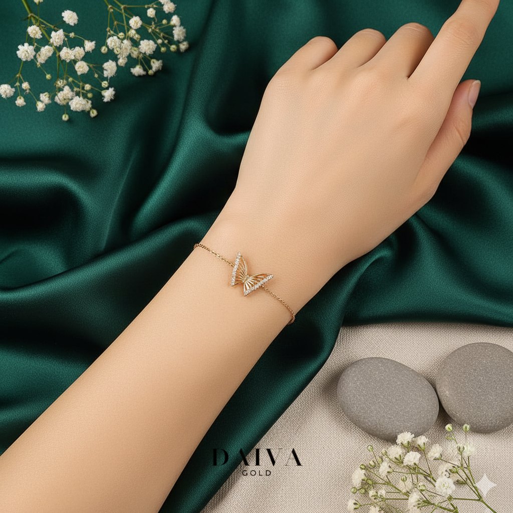 [FLASH SALE] [NEW] Gelang Emas Asli Ashana Butterfly Kadar 750/17K - Gelang Serut (IB)