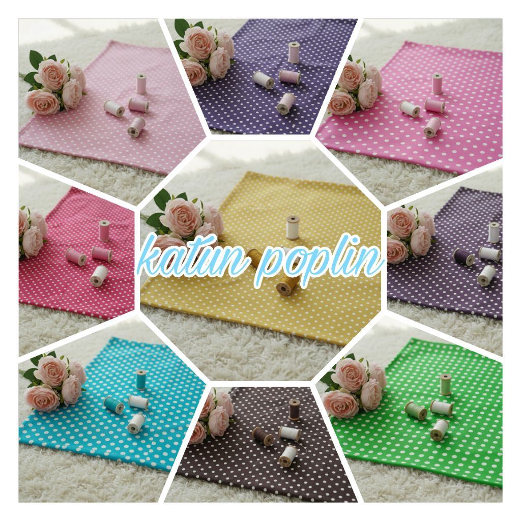 Katun Poplin Premium Meteran Motif Polkadot Pink Bahan Seragam Baju Gamis (Harga Kain Per½ Meter)