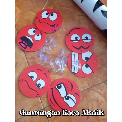 GANTUNGAN KACA AKRILIK EMOT/VARIASI GANTUNGAN KACA AKRILIK MOBIL BULAT