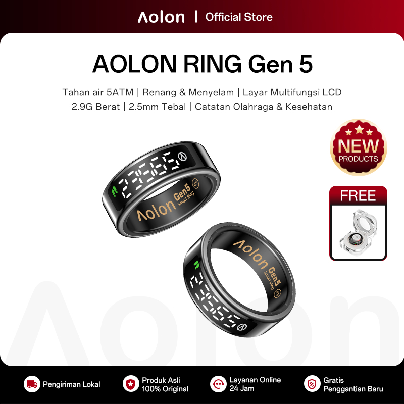 Aolon Ring Gen5 Smart Ring Layar LCD Multifungsi Detak Jantung Oksigen Darah Catatan Tidur Olahraga 