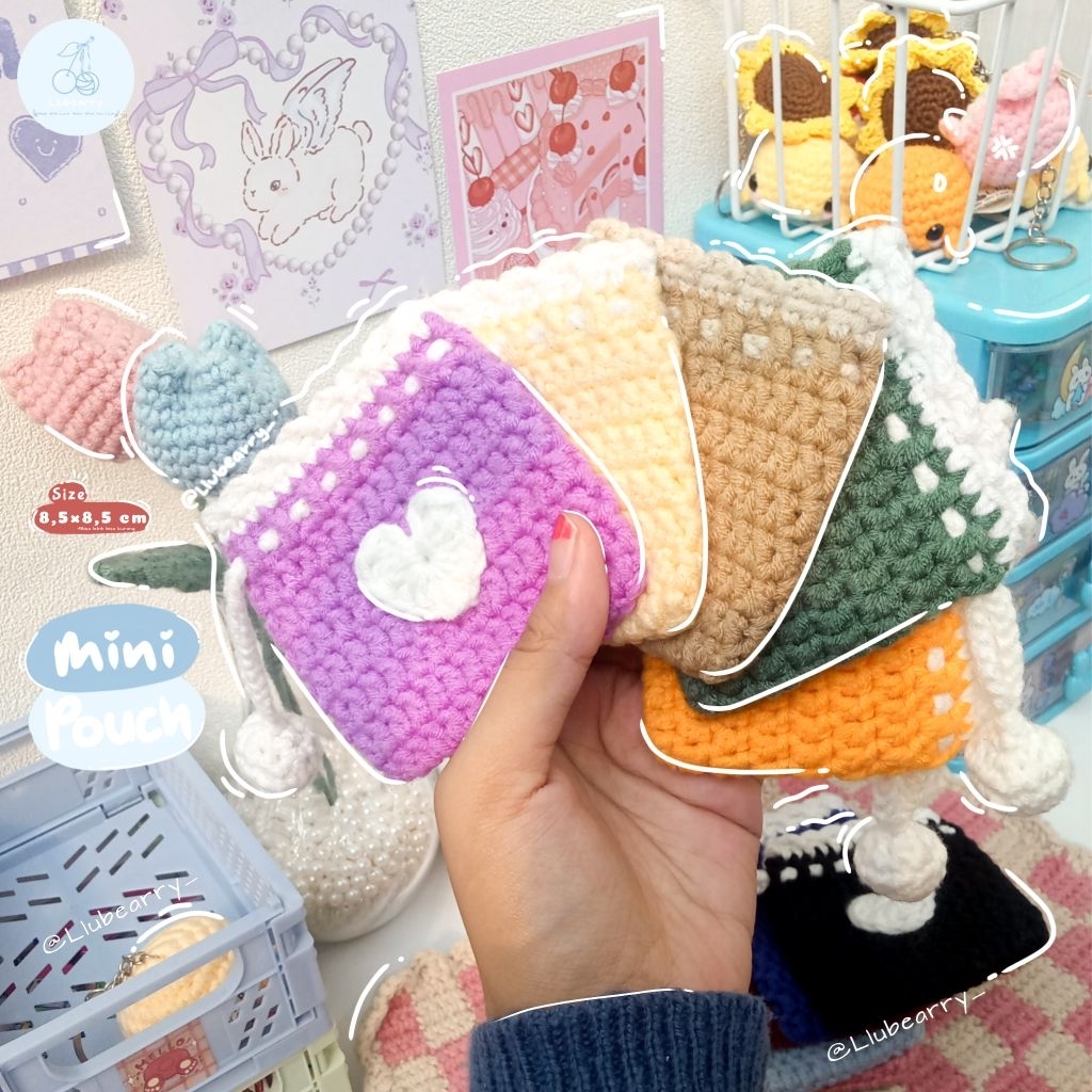 Crochet Mini Lucu With Love/Pouch Crochet/Dompet Rajut/Dompet Aesthetic/Dompet Mini/Dompet Koin