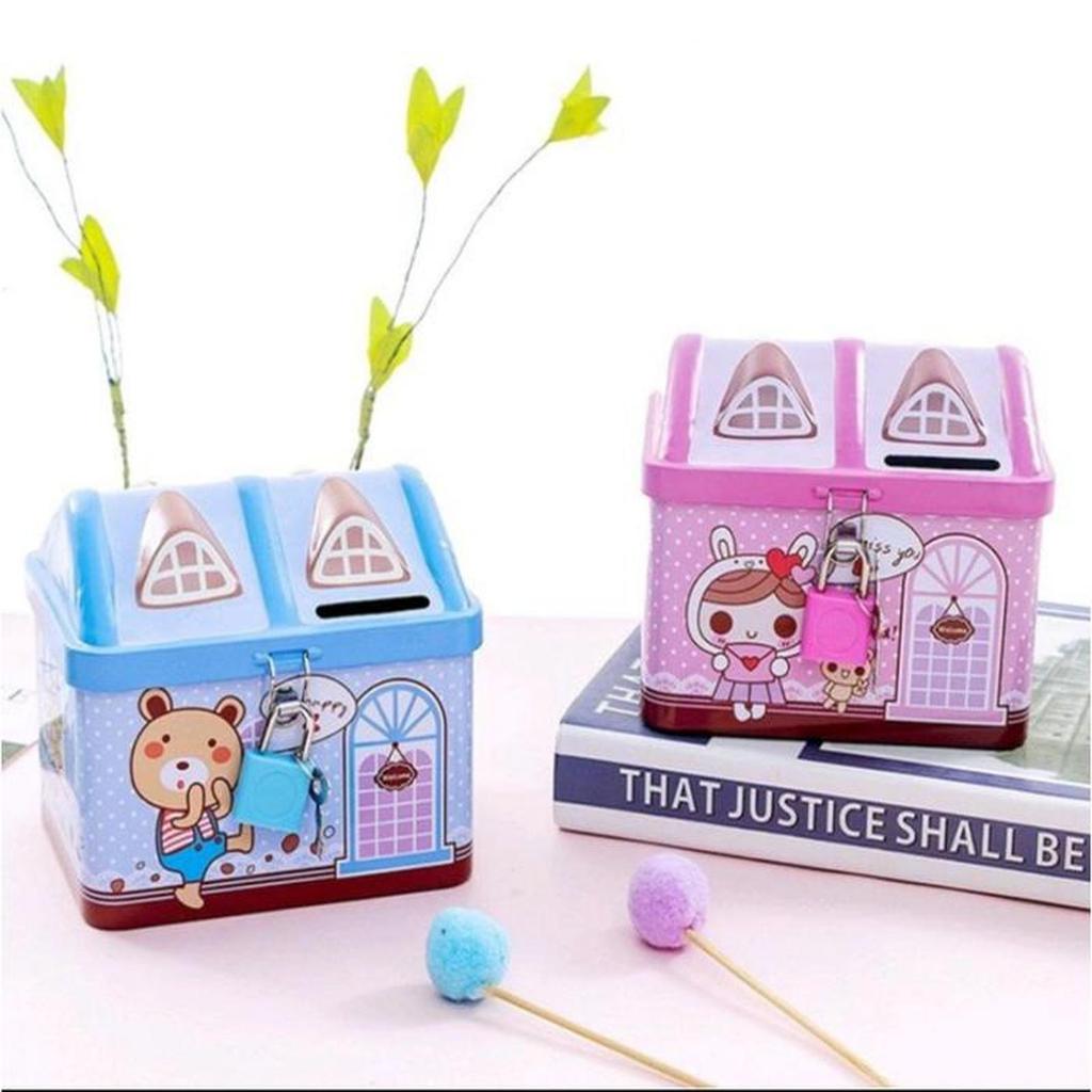 CELENGAN KUNCI GEMBOK RUMAH CELENGAN PIGGY BANK KUNCI GEMBOK RUMAH BLUE AND PINK CALENGAN