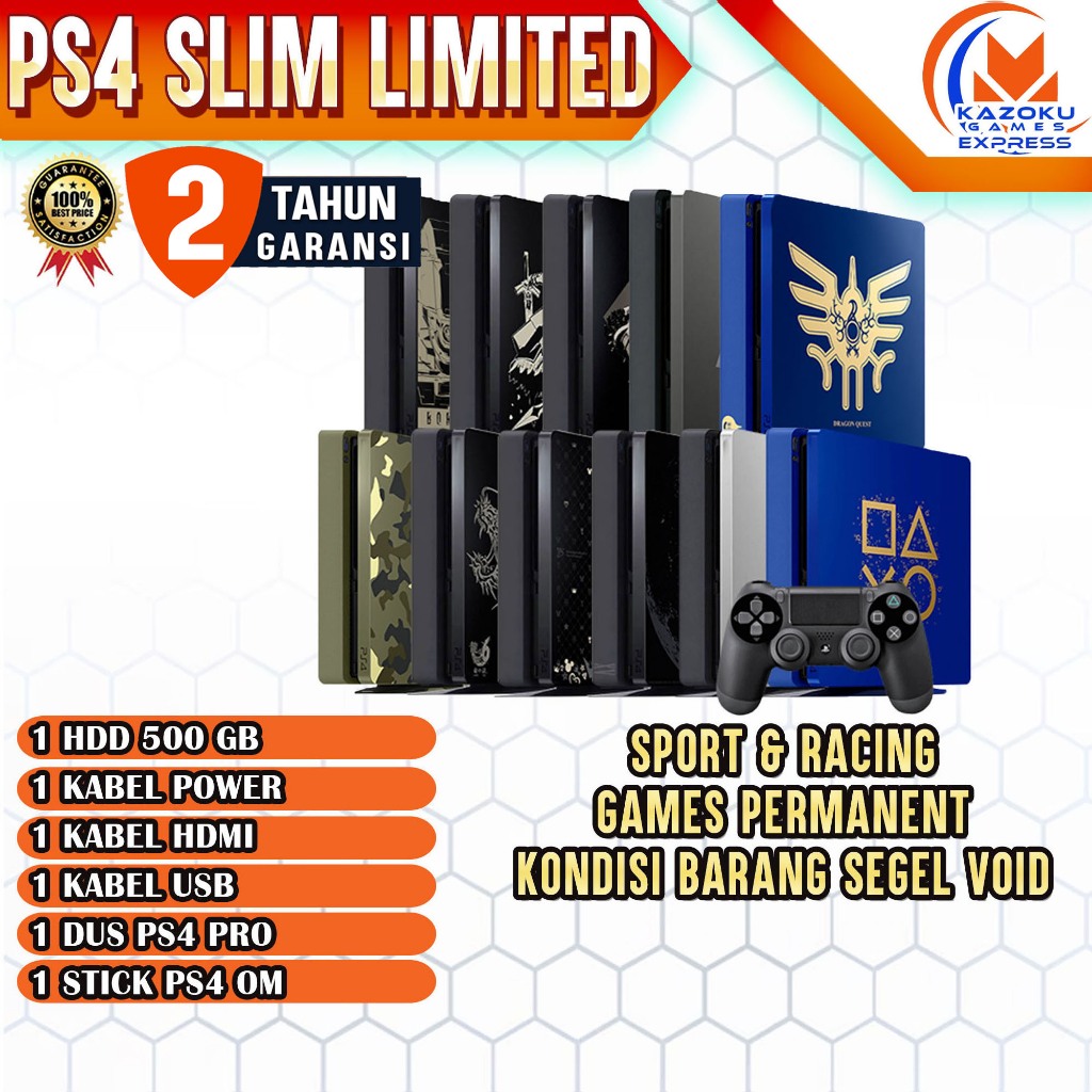 PS4 SLIM LIMITED EDITION 500GB + STICK FREE GAME PERMANENT (random varian limited)