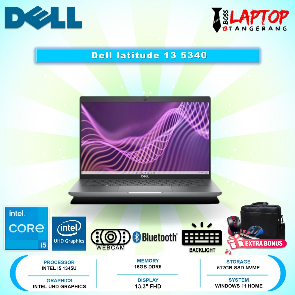 Laptop Dell latitude 13 5340 Intel i5 16Gb Ddr5 512GB FHD IPS Ssd Windows Terbaru