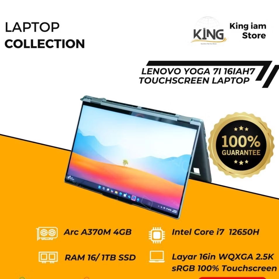 LAPTOP TOUCHSCREEN PREMIUM LENOVO YOGA 71 16IAH7 | i7 GEN 12 | RAM 16GB | SSD 1TB | Layar Lipat 360°