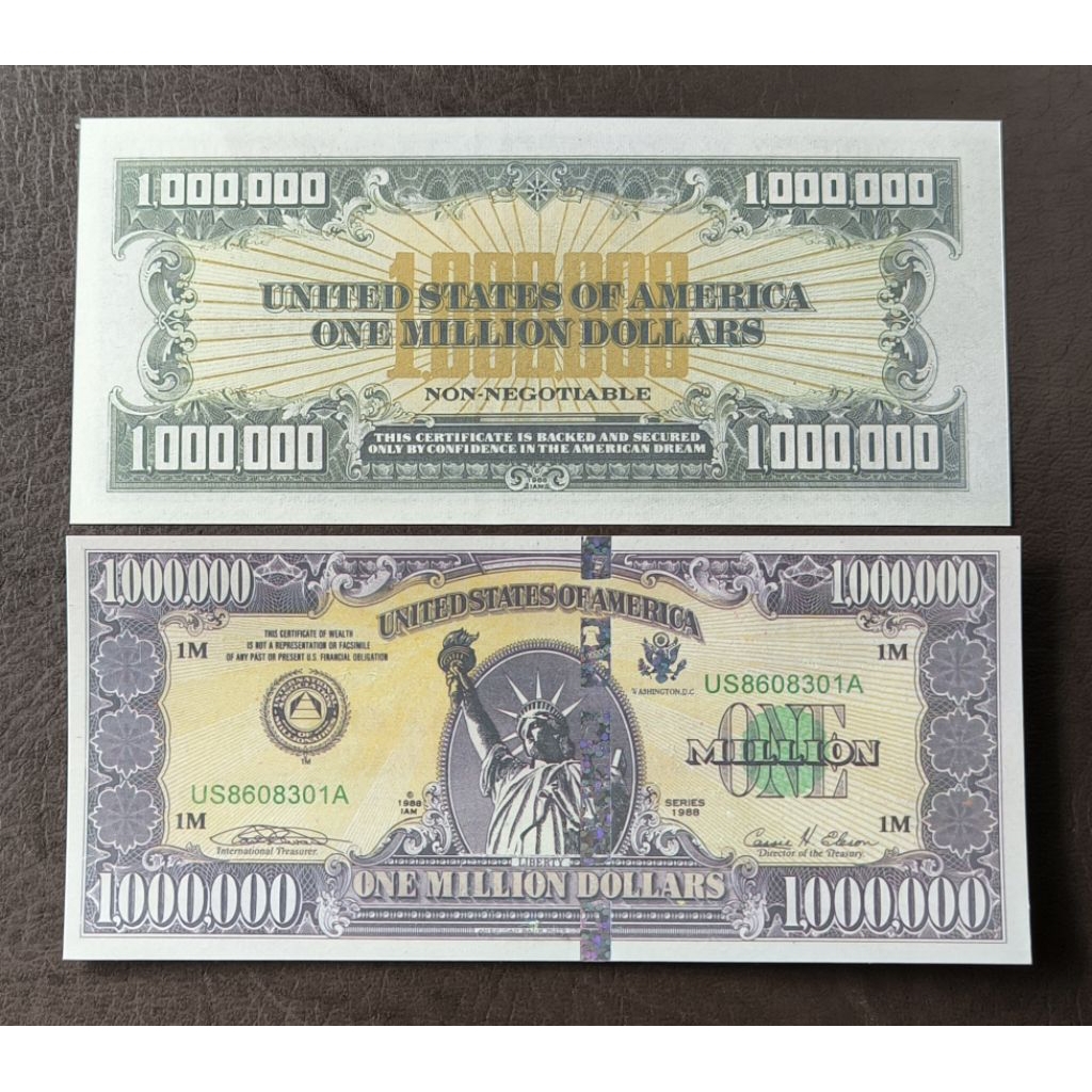 Uang souvenir kertas bergambar 1.000.000 dollars LIBERTY series 1988 Soufenir 1000000 one million