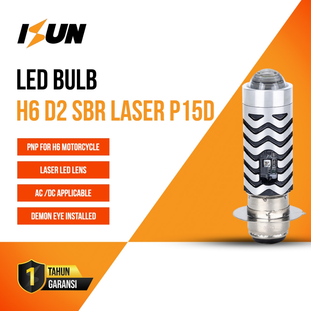 ISUN Lampu LED Utama Motor H6 Laser Gun P15D-25 SBR Demon Biru DC9-80V