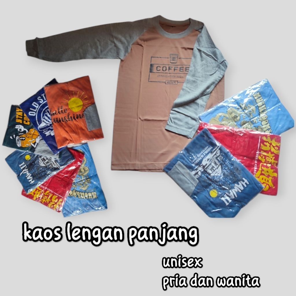 Koas Motif Distro Lengan Panjang | Kaos Lengan Panjang Pria Wanita