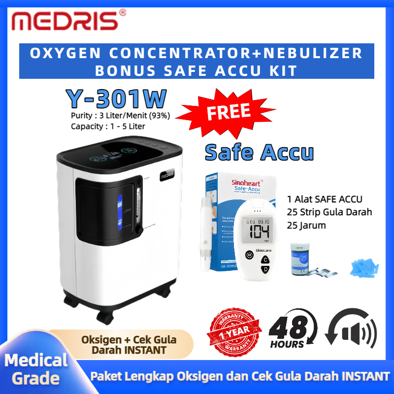 Medris Oxygen Concentrator Y-301W 3 Liter + Safe Accu Kit Oksigen Konsentrator Oksigen Elektrik