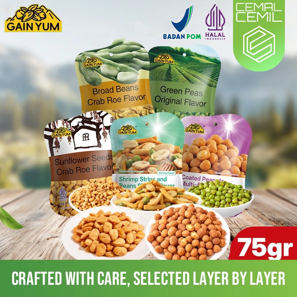 GainYum - Gain Yum Crab Roe Flavour Beans 75g Peas Original Peas Garlic Kuaci Kupas Shrimp Strips