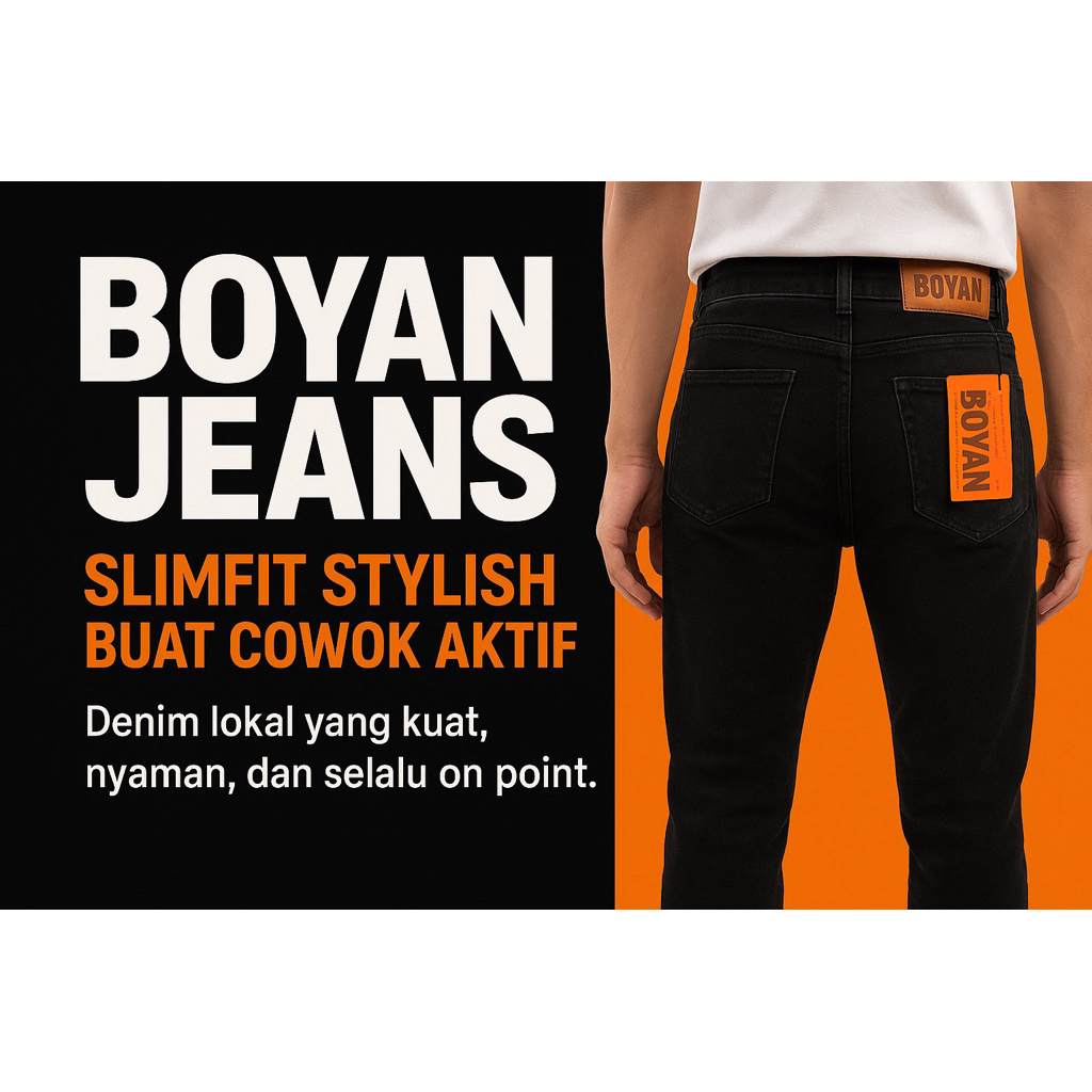 BOYAN Jeans Celana Denim Hitam Slimfit Pria – Bahan Tebal Premium, Nyaman & Stylish Buatan Lokal