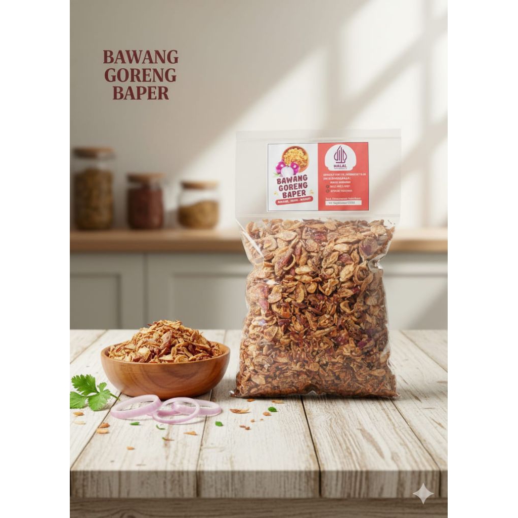 bawang goreng asli brebes, bawang goreng renyah, bawang goreng murah kemasan plastik 1kg