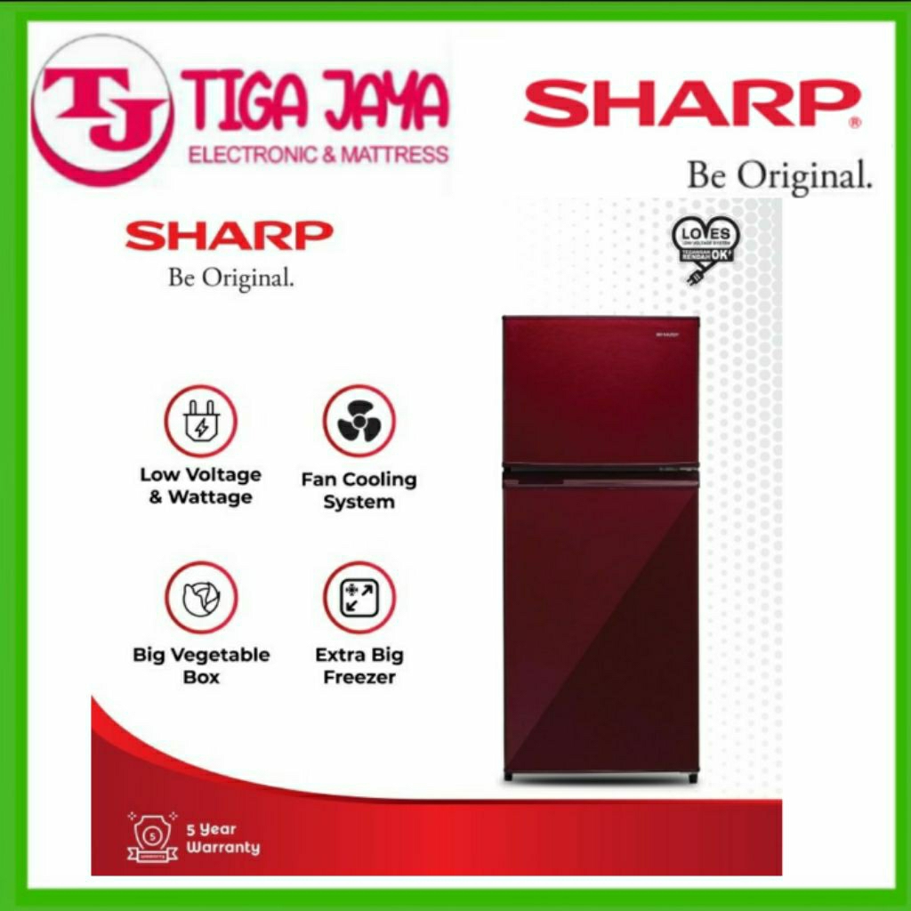 SHARP SJ195MD2 KULKAS 2 PINTU SHINE MAGNET GLASS SILVER RED SJ195MD/SJ197ND/SJ236/SJ237MG