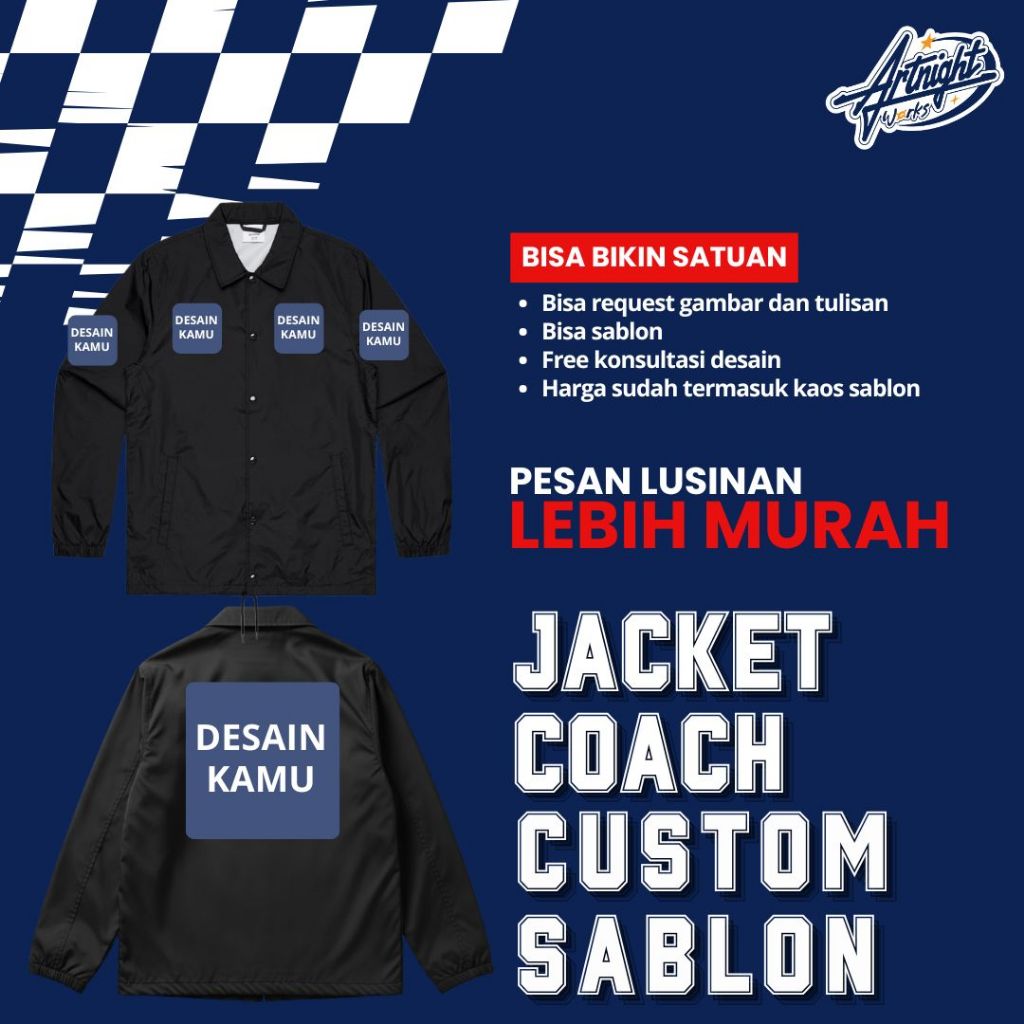 JAKET COACH CUSTOM SABLON SATUAN JAKET COACH BAHAN ANTI AIR PRIA & WANITA