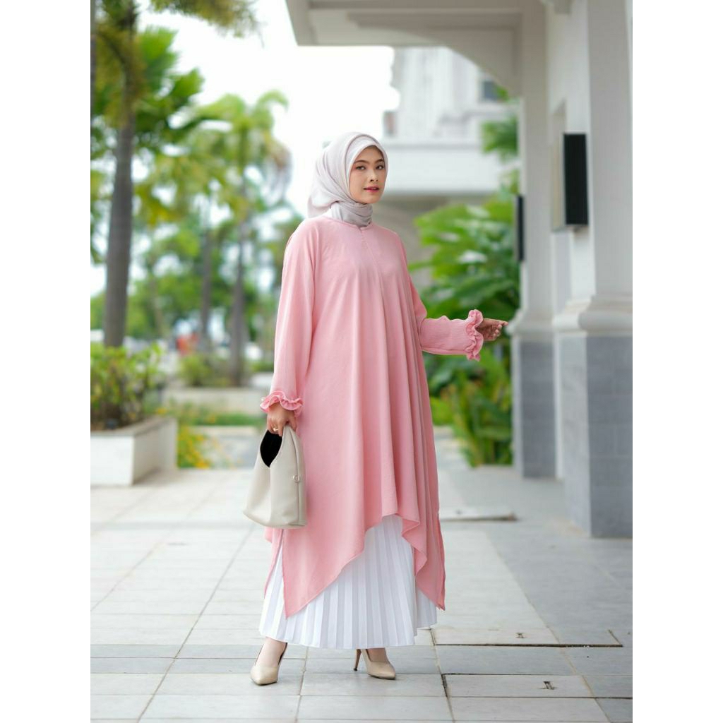 NUNA TUNIK | Tunik Abaya wanita terbaru tangan ruffle size jumbo ld 160 Tunik viral