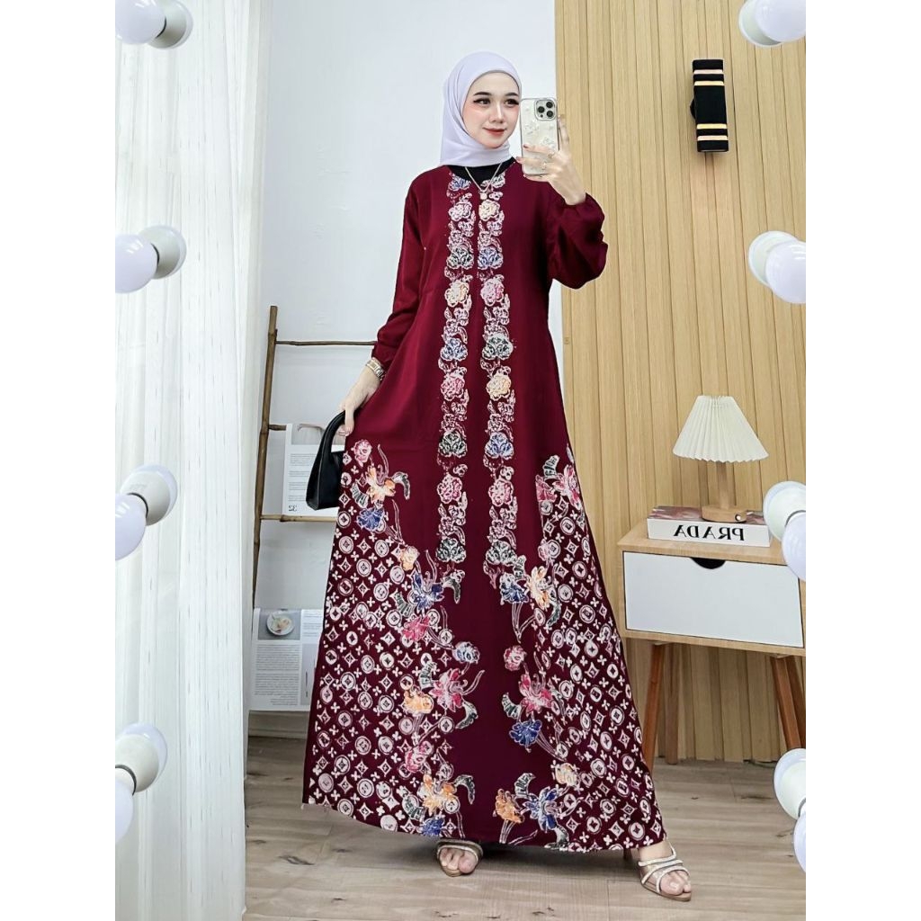 Gamis Batik Encim Adem Nyaman Panjang Muslimah-Marun cagak