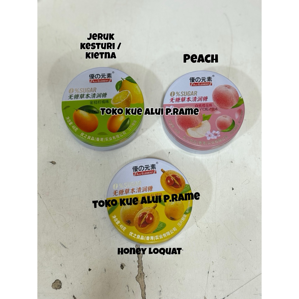 Permen Buah 0% Gula AJJ Element ( Rasa Kietna , Peach & Honey Loquat )