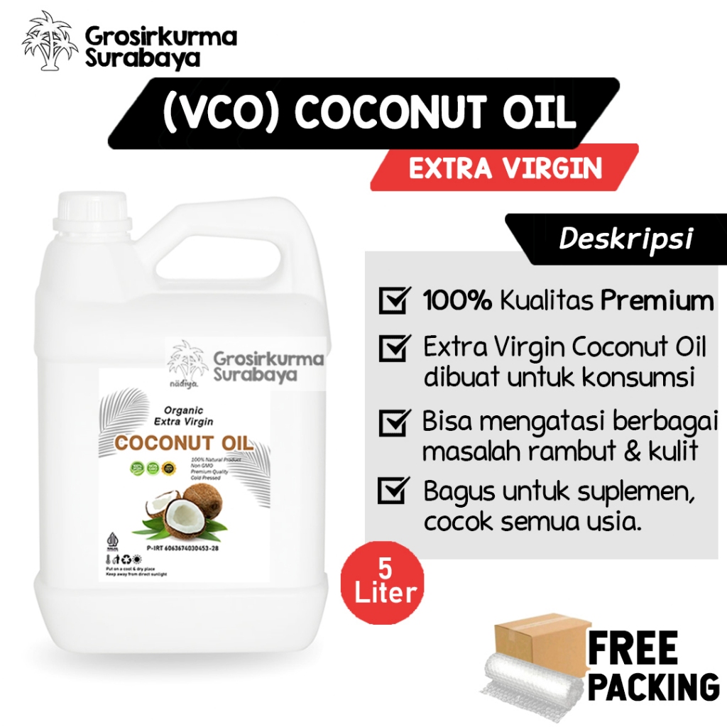 VCO Virgin Coconut Oil 5 LITER ASLI Kemasan Jerigen Murni Minyak Kelapa Premium Higienis