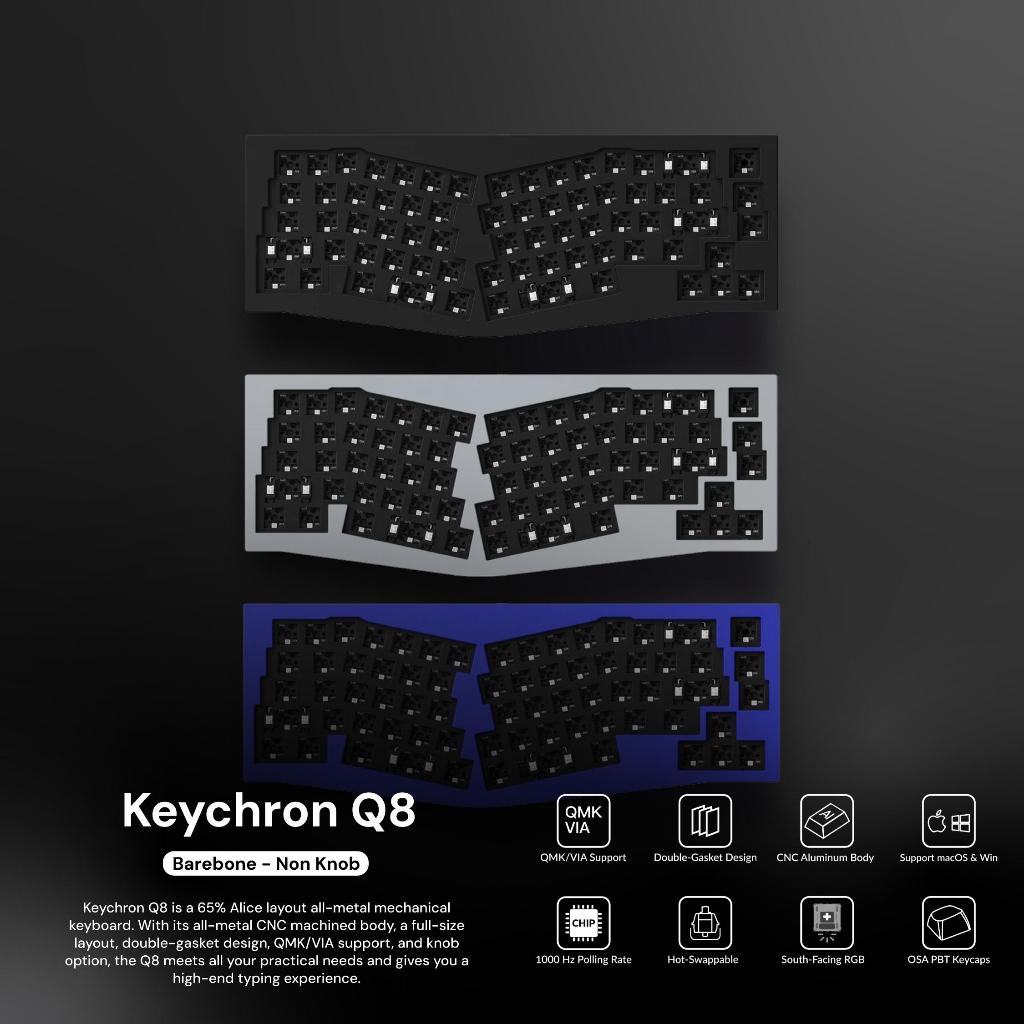 Keychron Q8 65% Alice Layout Mechanical Keyboard - Carbon Black, Silver Grey, Navy Blue