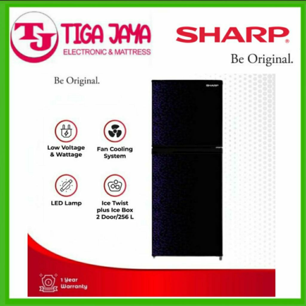 SHARP SJ-316MGGB KULKAS 2 PINTU SHINE MAGNET GLASS GEOMETRI BLUE 256 LITER SJ316MGGB