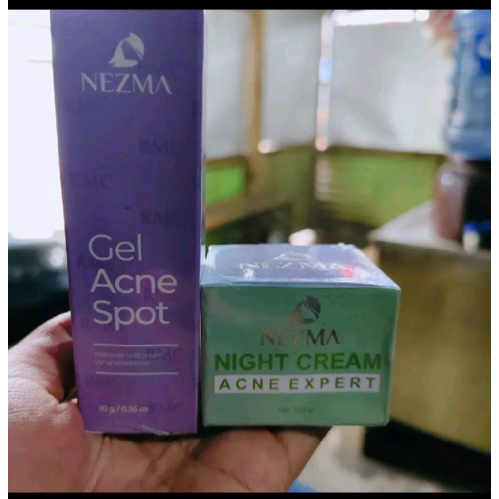 Nezma Official- PAKET ACNE NEZMA 2 Item [ Gel Acne spot-Night Cream Acne expert ] Nezma Cream Acne