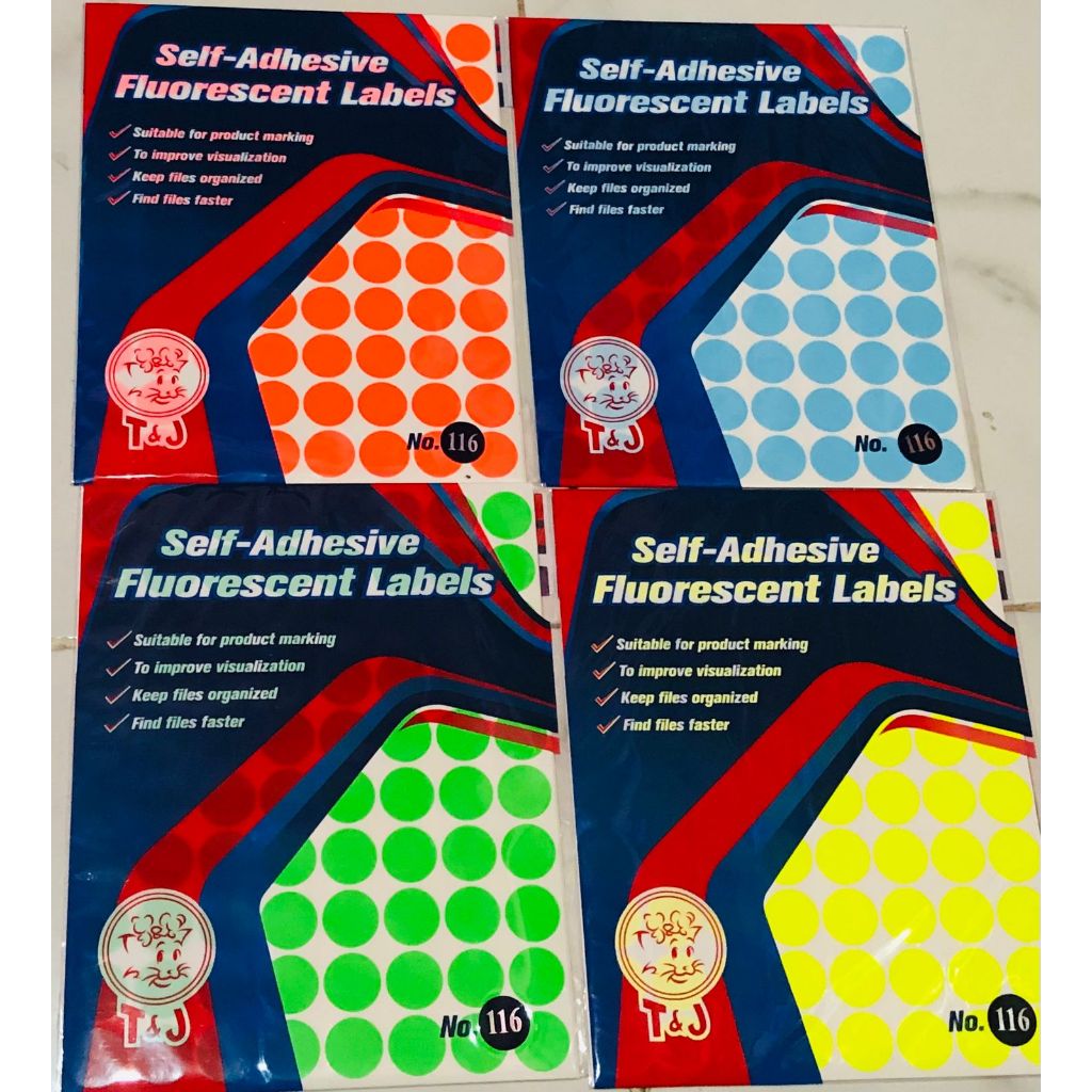 Label Stiker Tom & Jerry TJ 116 Diameter 19 mm / Sticker Bulat Warna Fluorescent Merah - Biru - Hija