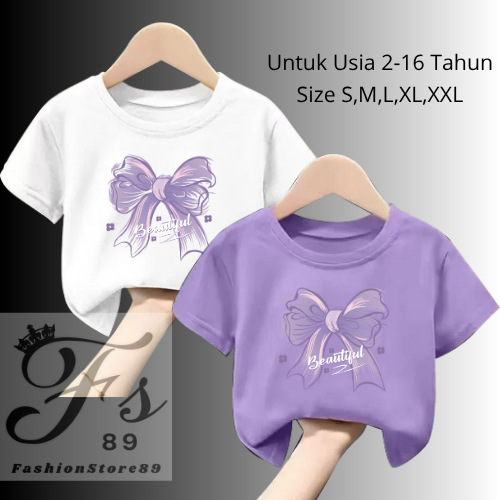 Kaos Anak-Anak Perempuan Motif Pita Ungu Family Usia 2-16 tahun Unisex Cowok Cewek