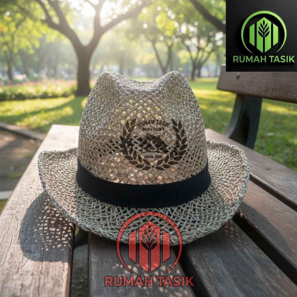 Topi Anyaman Pandan Model Jaring / Topi Pilin Pandan Mendong / Topi Koboy Jaring Anyaman
