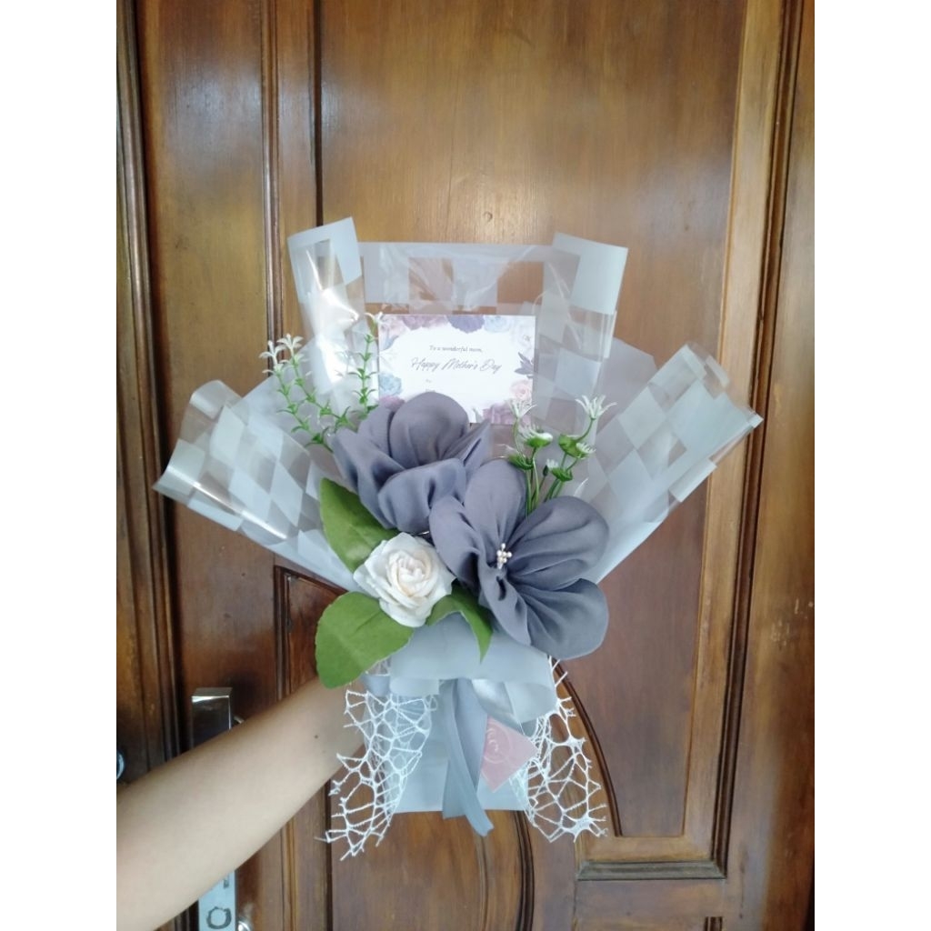 Buket Hijab / Buket Hijab Segi Empat Polos Grey / Buket Hijab Custom / Buket Kerudung / Hadiah Hijab