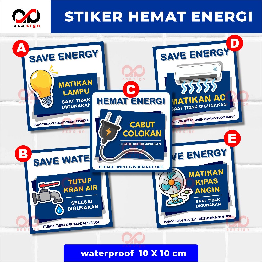 STIKER HEMAT ENERGI | matikan LAMPU ,matikan AC, matikan KIPAS ANGIN,  TUTUP KRAN