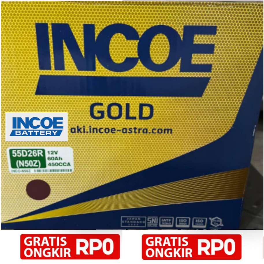 Aki Incoe Gold N50Z / 55D26R Original Asli 100%