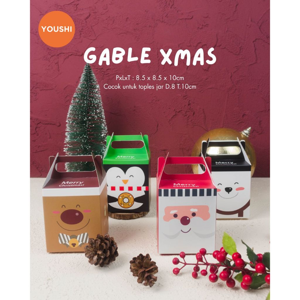 (10pcs) GABLE | Mini Box Natal Kotak Permen Hampers Cookies Cokelat Dus Kue untuk 1 Toples Jar Kue K