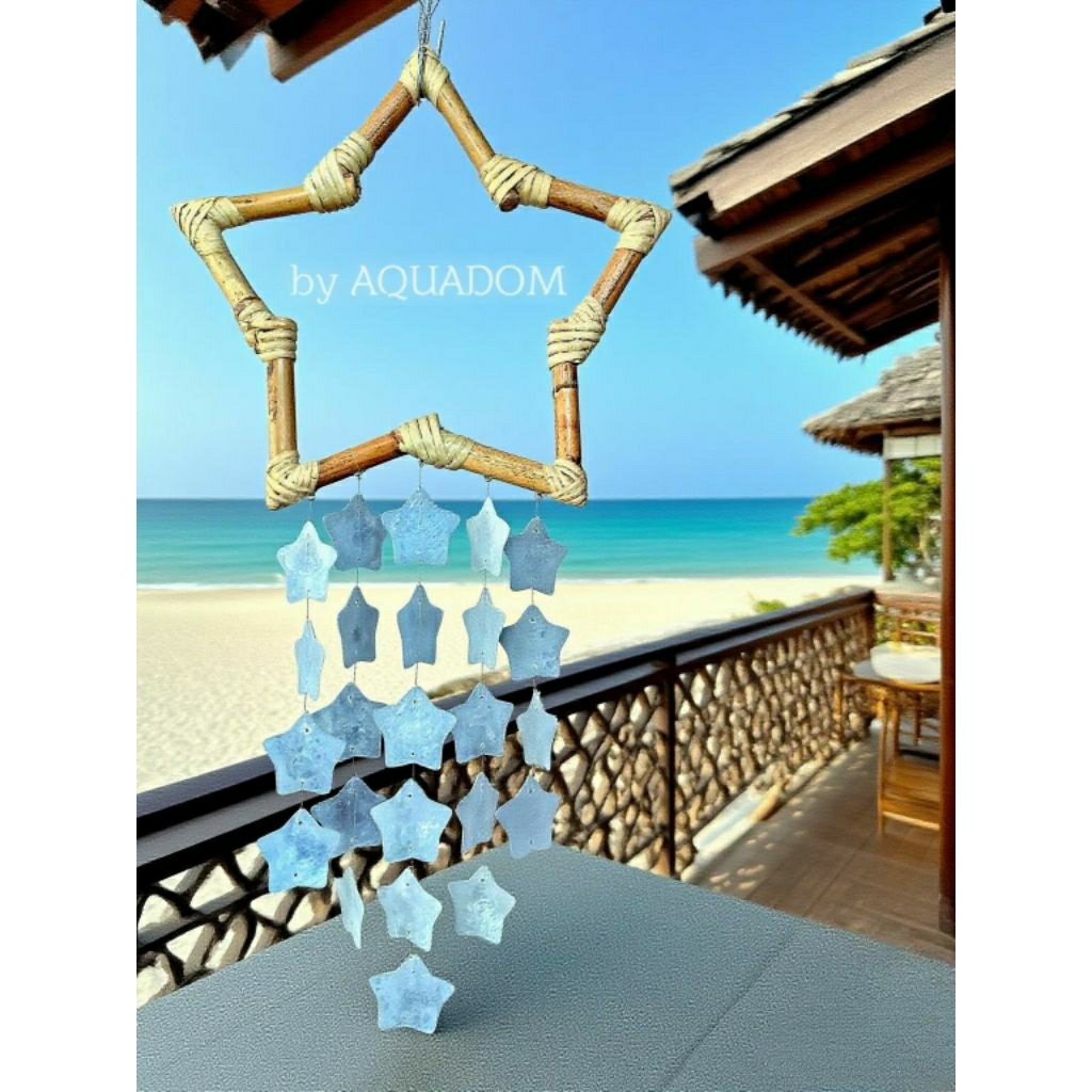 LONCENG ANGIN KERANG SIMPING BAHAN ROTAN RATTAN CAPIZ SHELL