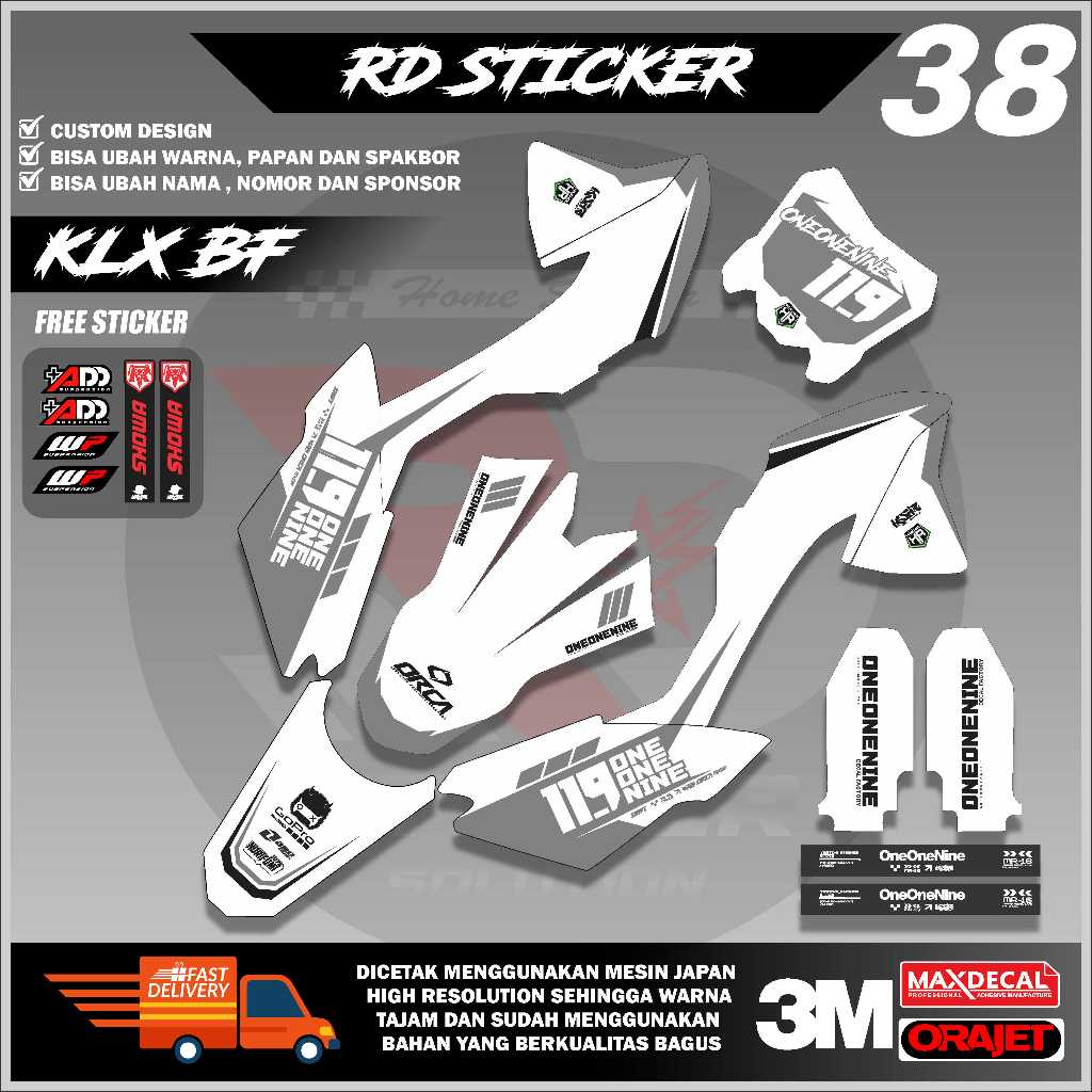 ( RD STICKER ) DECAL HONDA KLX BF STICKER FULL BODY MOTIF ONEONENINE TERBARU BISA REQUEST