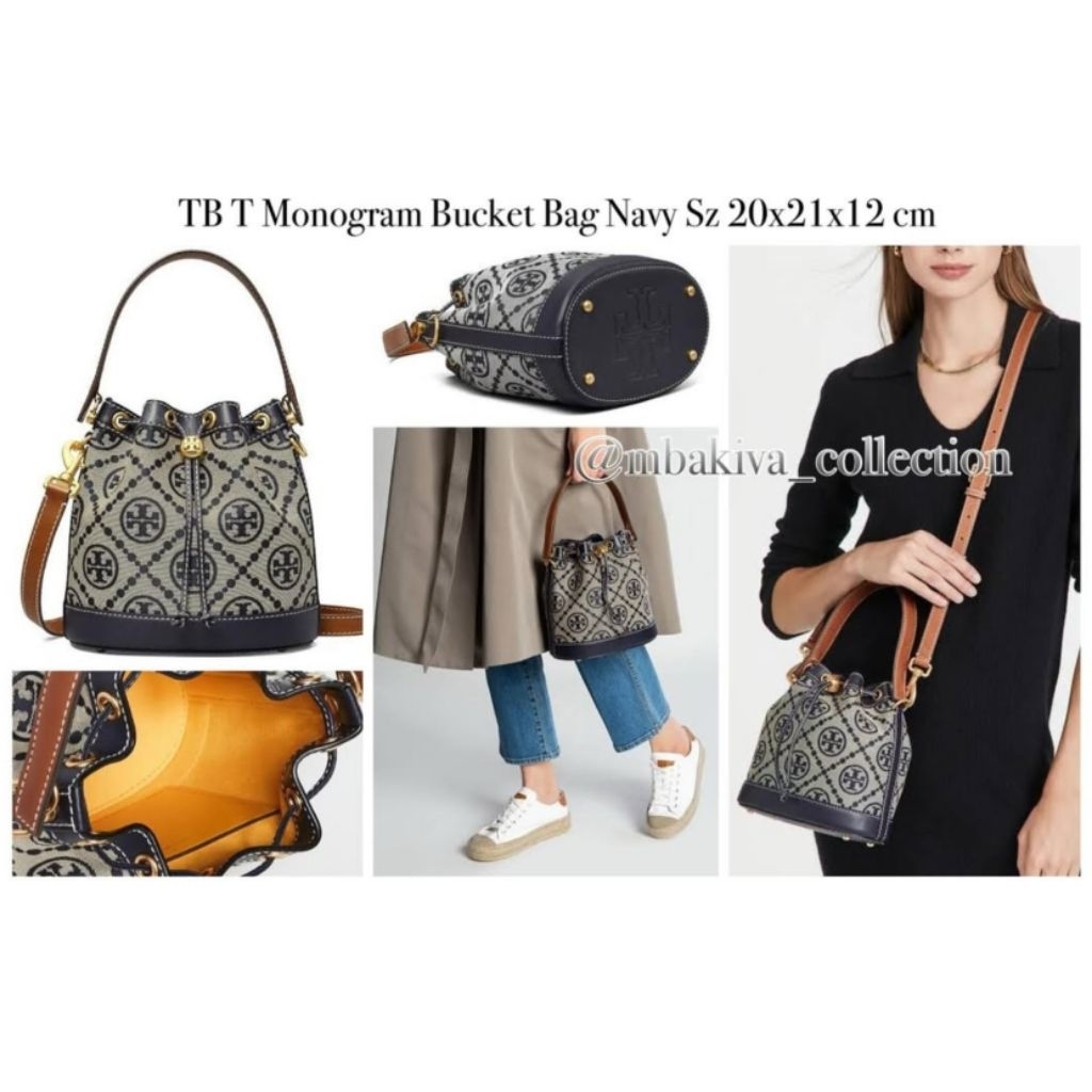 TB T Monogram Bucket Bag Navy