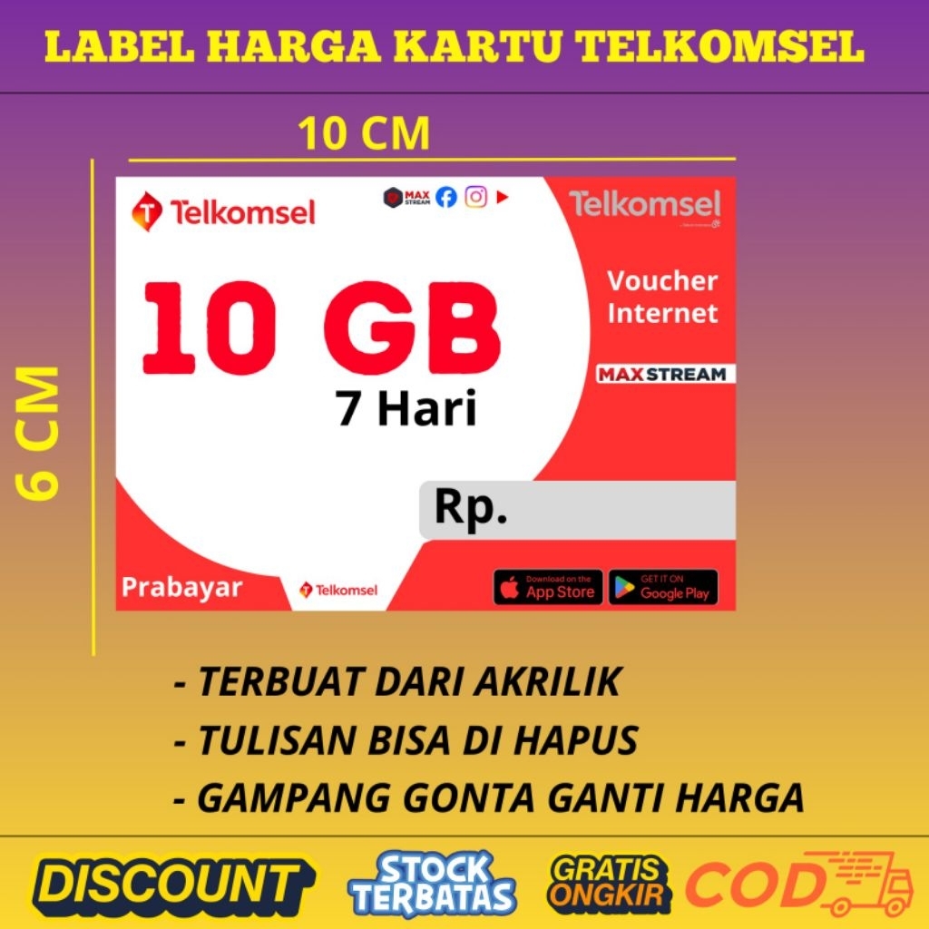 Label Harga Akrilik UNTUK VOUCHER / KARTU UNTUK Telkomsel 10 GB