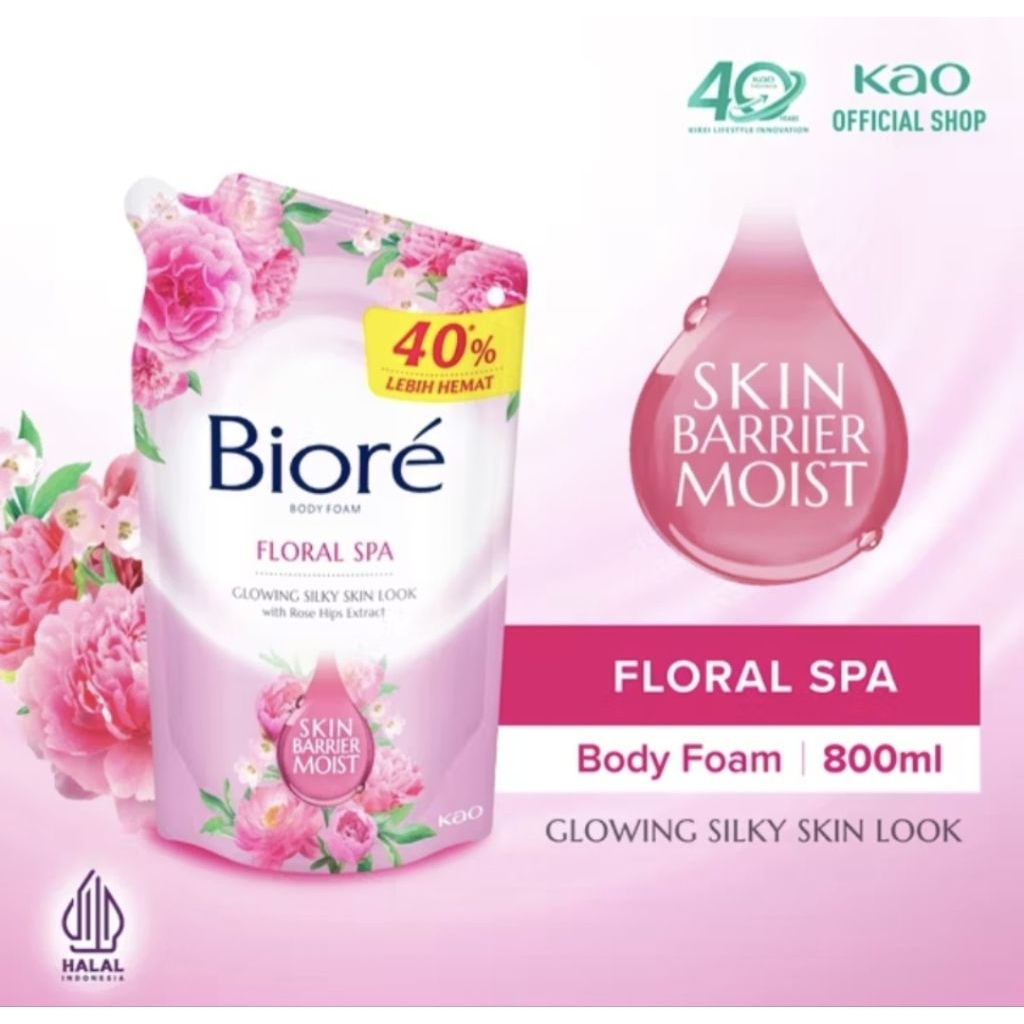 Biore Sabun Mandi Cair Body Foam Mineral Floral Spa Pouch 800ml Single pack - Body Wash Lebih Hemat 
