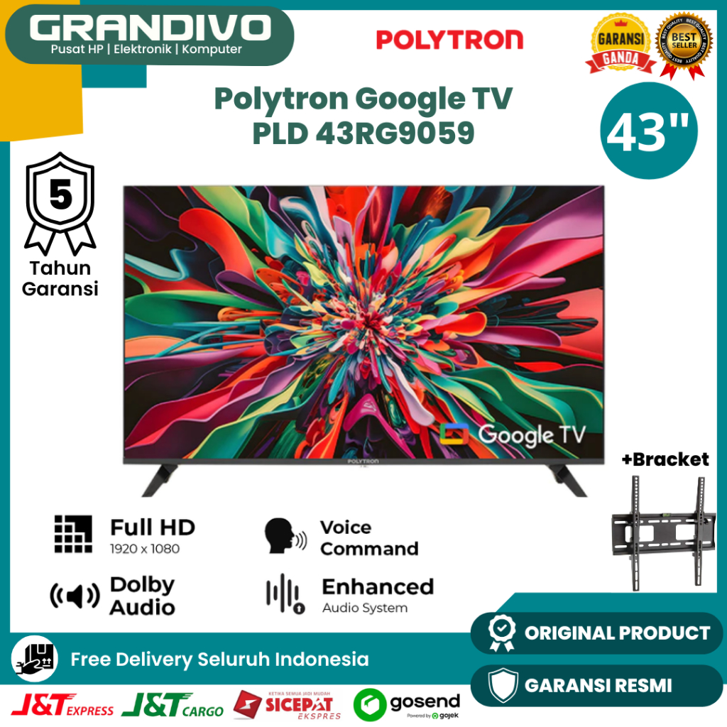 Polytron Google TV 43" PLD 43RG9059 Youtube Netflix Bluetooth Dolby Vision Atmos Remot Voice Control