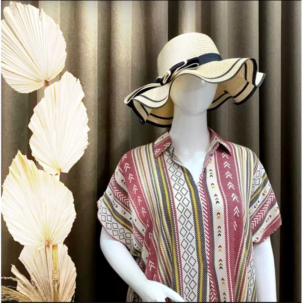 DASTER TIARA KERAH V-NECK/ DASTER KERAH JUMBO/ DASTER RAYON MOTIF ETNIC ROSELINE