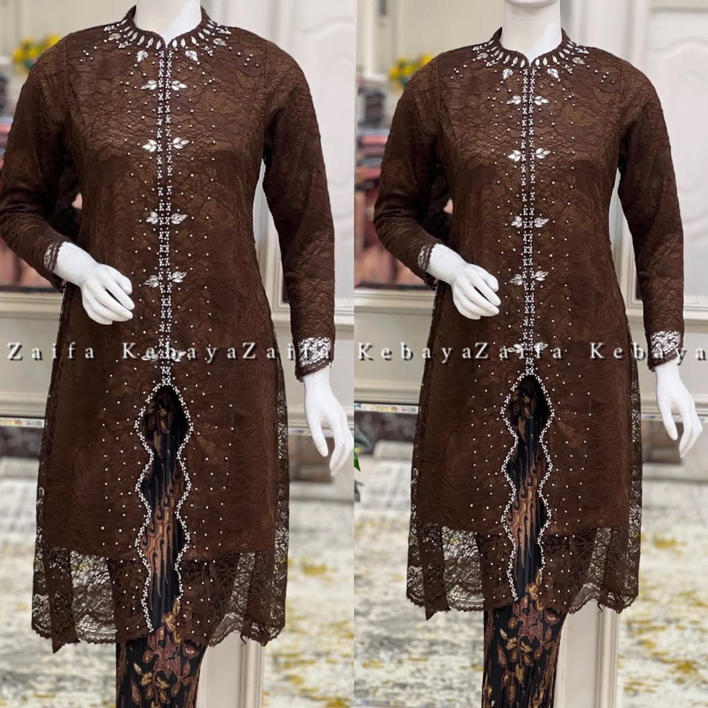 Set Kebaya Tunik Zig Zag Brokat - Kebaya Modern - Kebaya Wisuda - Kebaya Brokat Modern - Kebaya Pest