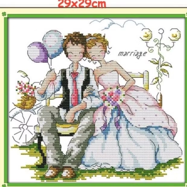 Paket kristik pernikahan pengantin wedding marriage perkawinan cross stitch dmc 14ct embroidery kera