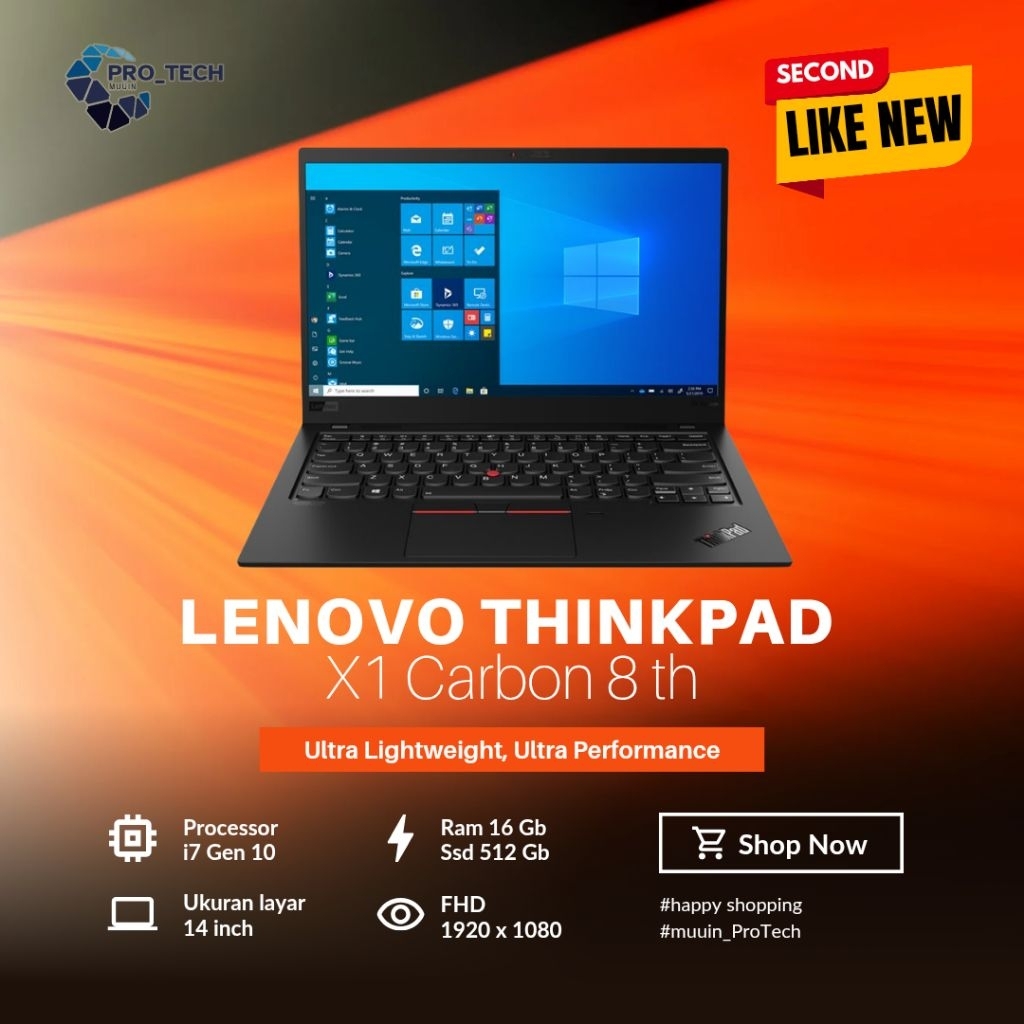 Laptop Lenovo Thinkpad X1 Carbon 8 th i7 gen 10 EXTREME SECOND BERKUALITAS BERGARANSI