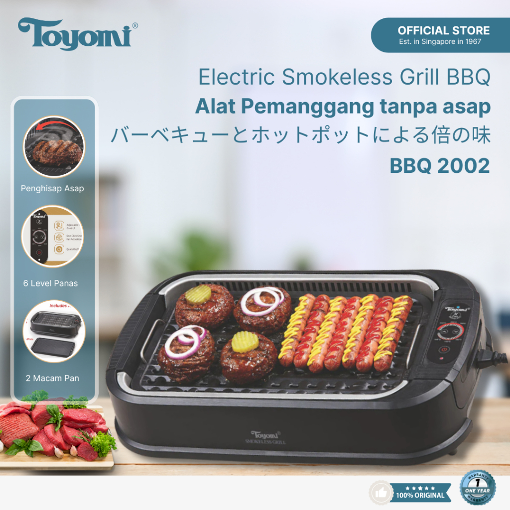 Toyomi Electric Smokeless Grill BBQ Model BBQ2002 | Alat BBQ Tanpa Asap