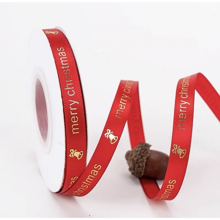 Yeraya Pita Roll Natal Motif Merry Christmas Bell Meteran 1cm pita roll kain pita roll hias pita dek