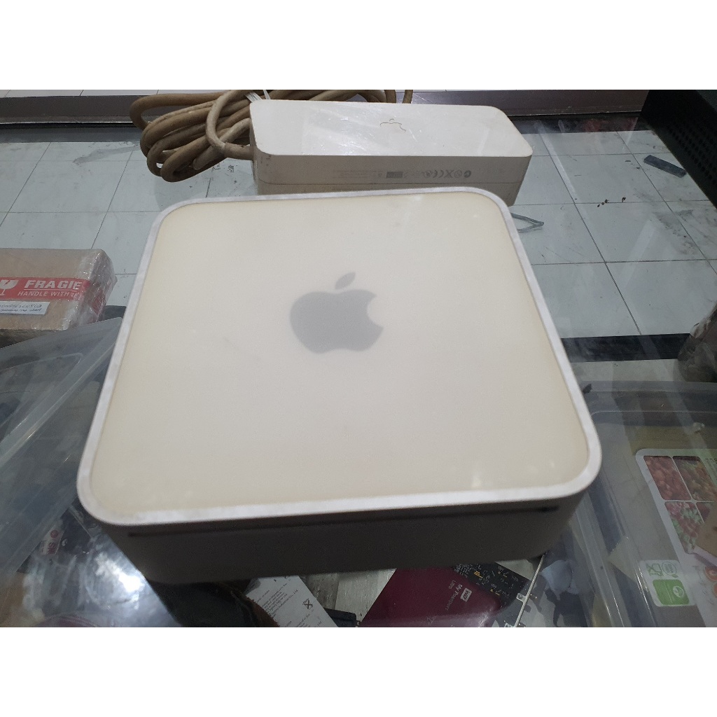 mac mini 2006, kondisi nyala, minus stuck di logo, apple mac mini clasic