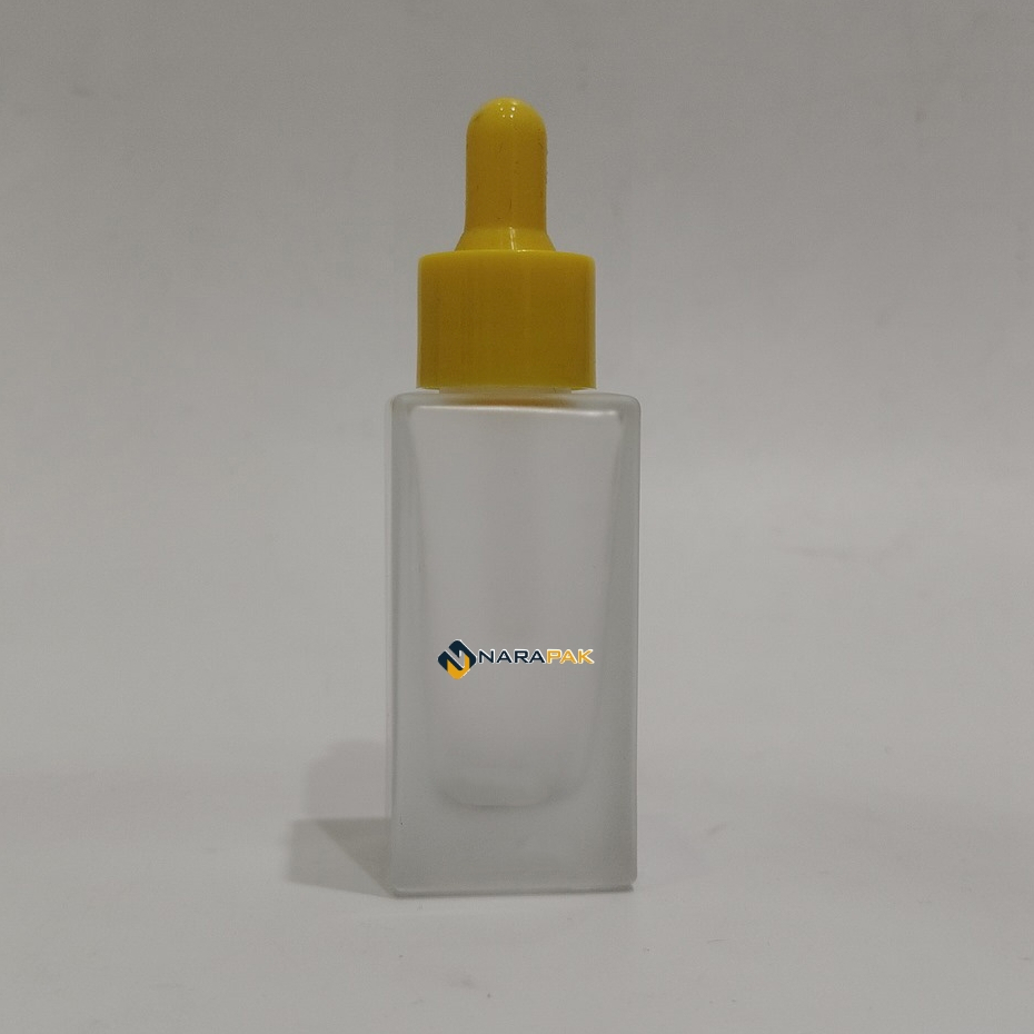 Botol Kaca 30ml Kotak Frosted DOF Tutup Kuning Polos Botol Pipet Serum Skincare 30KT