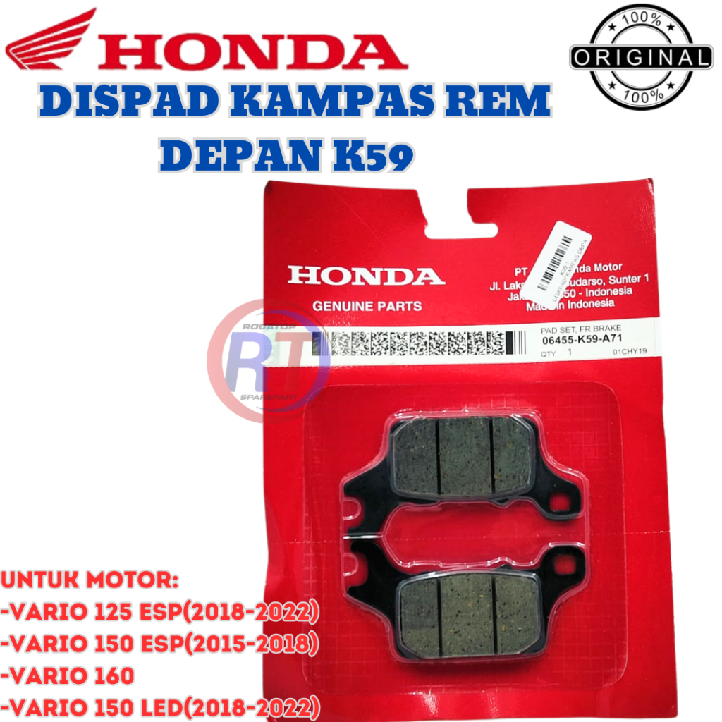 DISPAD KAMPAS REM CAKRAM DEPAN K59 HONDA GENIO VARIO 125 ESP VARIO 150 ESP VARIO 160 ORIGINAL ASLI//