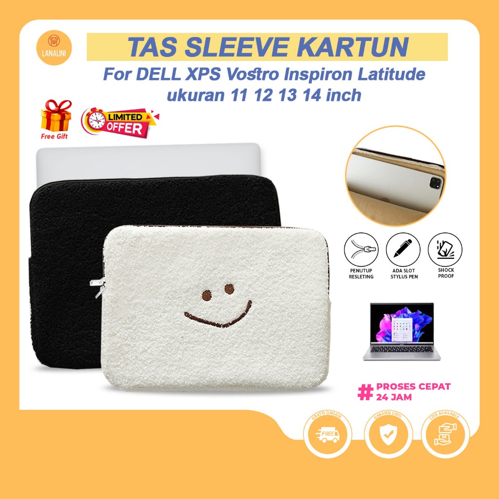 Tas Laptop Motif Smile Hitam Putih Unik Lucu Dell XPS Inspiron Latitude 13 14 inch Sleeve Case Slim 