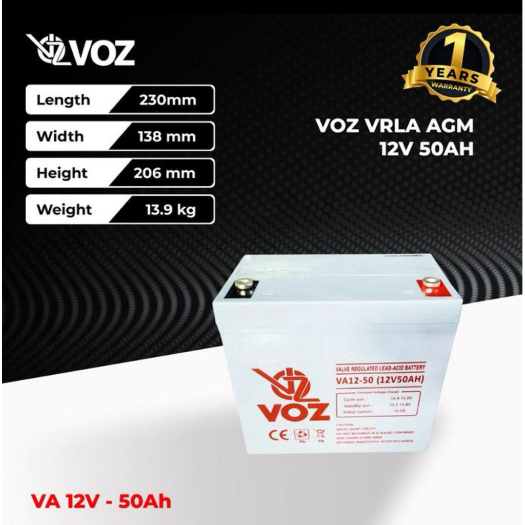 Baterai UPS VOZ 12V 50AH aki ups vrla 12v 50ah baterai vrla 12v 50ah